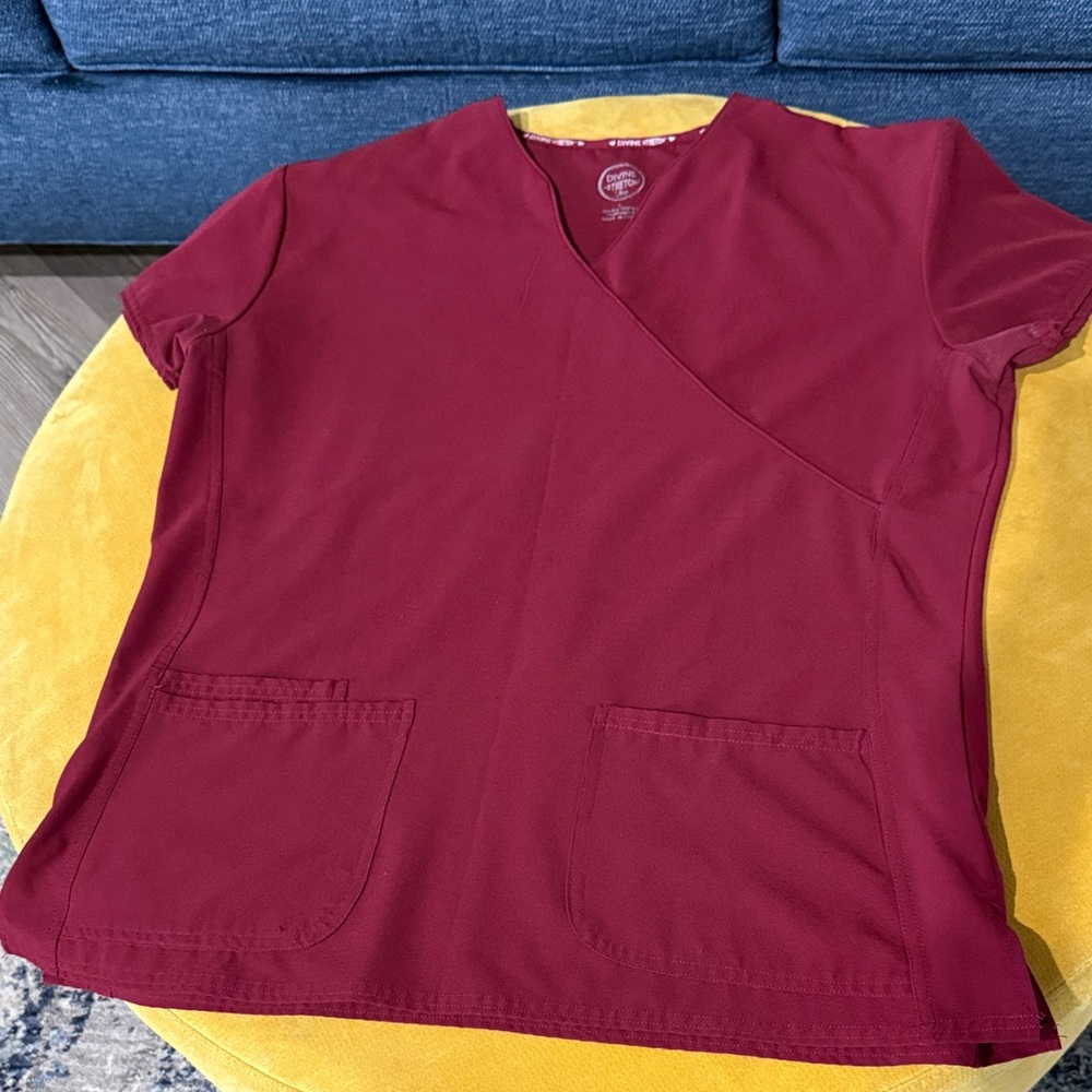 Classic Burgundy Devine Stretch V-Neck Scrub Top